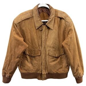 Gitano Leather Vintage Bomber Jacket Mens Medium Brown Paisley Lined Zip